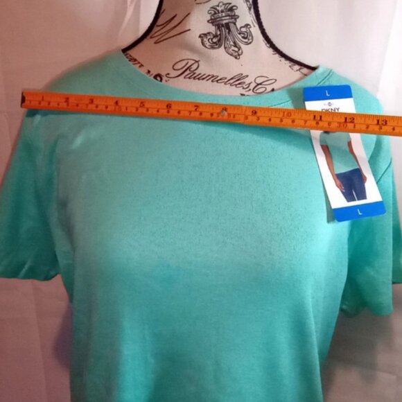 DKNY Womens T-Shirt Size L Aqua Sky Blue Cotton Crew Neck NWT - Picture 6 of 8